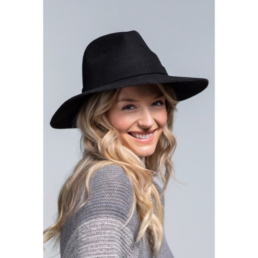 SOLD OUT Black Simplistic Wool Wide Brim Panama Hat Casual Boho Women's - Picture 2 of 5